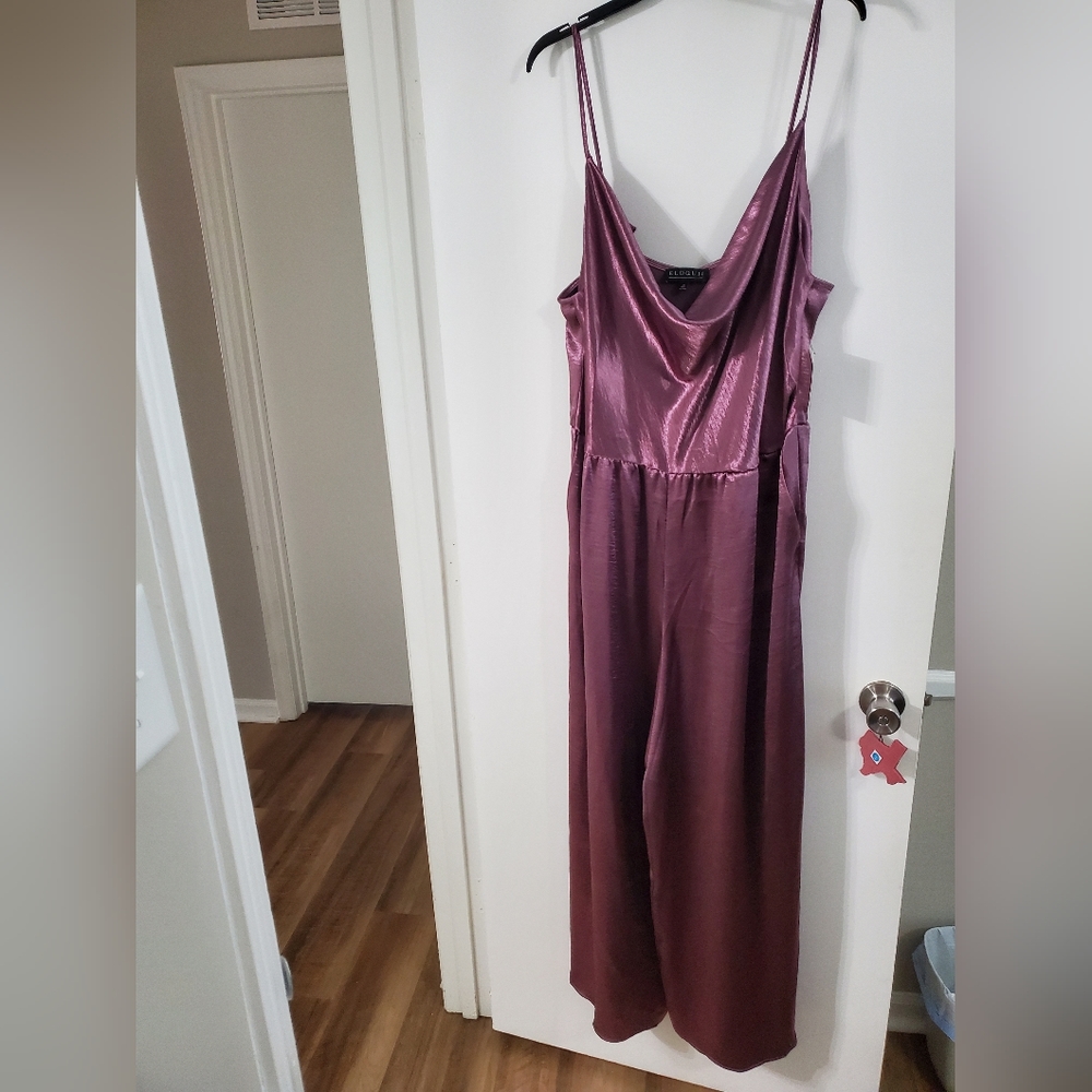 Eloquii Satin Plum Cowl Neck Jumpsuit